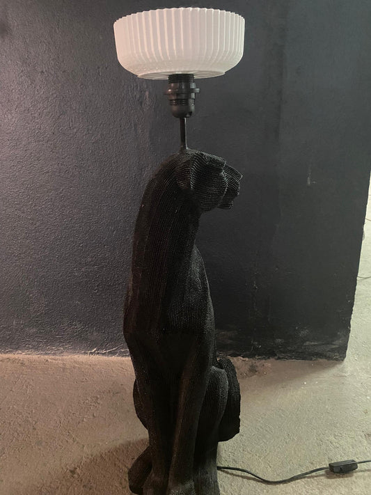 Dokulu Panter Abajur Heykel Siyah